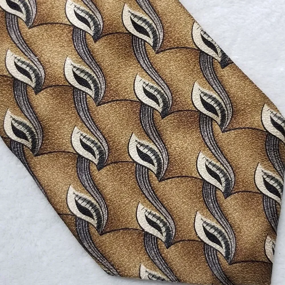Zionetti Tie Italian Silk Brown Gold Geometric Design Necktie Dead Stock Classic